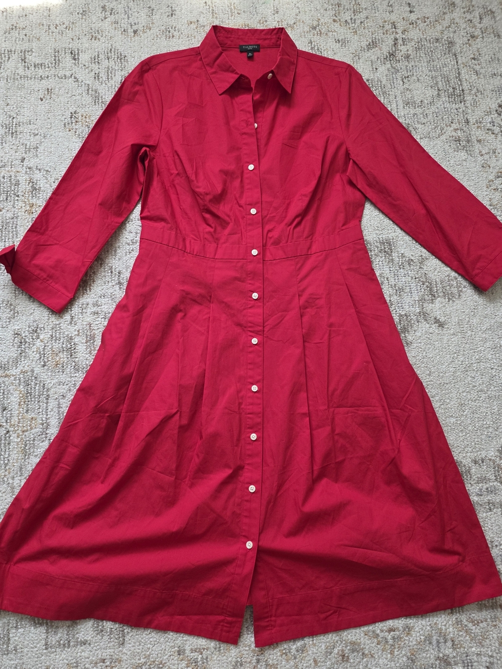 Talbots Red Button-Front Shirt Dress